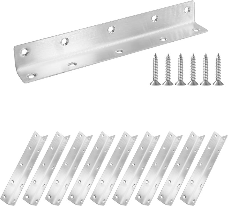 Redunest L Bracket, Heavy Duty Corner Brace, 10 Pack 8" Metal Shelf Bracket Angle Bracket for Shelves, Polished Silver Stainless Steel Braces for Wood Furniture - Image 1